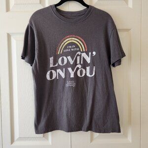 Luke Combs Graphic Tee Gray "Im In Love With Lovin On You" Rainbow Design Short